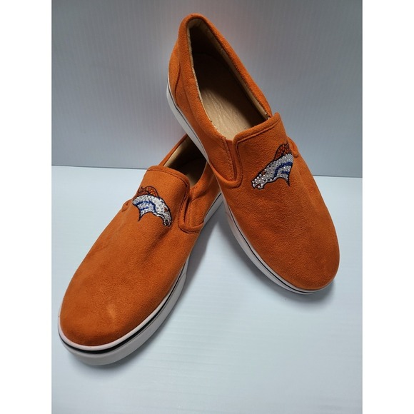 Denver Broncos Slip On Shoes Orange Team Logo Casual Sneakers - Picture 2 of 8